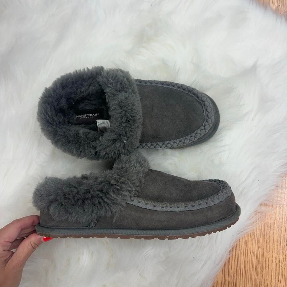 Manitobah Gray Shearling Moccasin Slippers